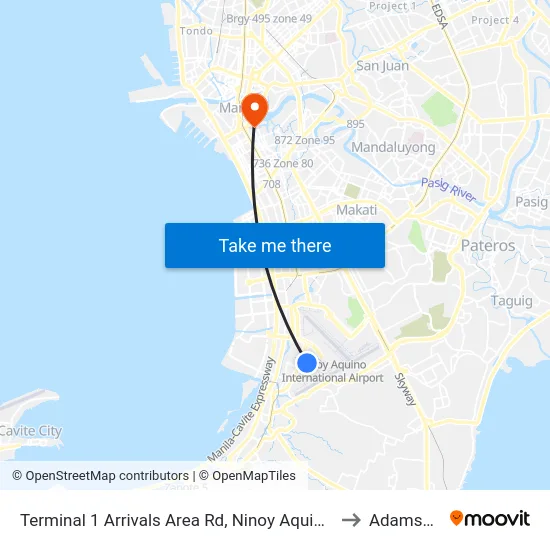 Terminal 1 Arrivals Area Rd, Ninoy Aquino International Airport,  Parañaque City, Manila to Adamson University map