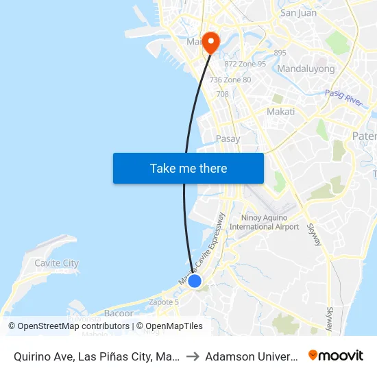 Quirino Ave, Las Piñas City, Manila to Adamson University map