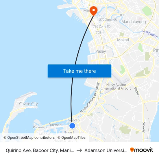 Quirino Ave, Bacoor City, Manila to Adamson University map