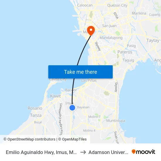 Emilio Aguinaldo Hwy, Imus, Manila to Adamson University map