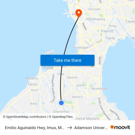 Emilio Aguinaldo Hwy, Imus, Manila to Adamson University map