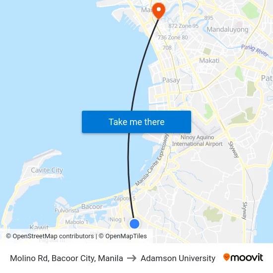Molino Rd, Bacoor City, Manila to Adamson University map