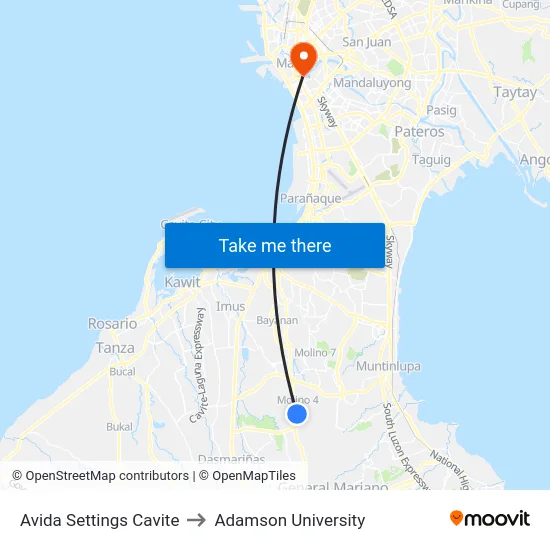 Avida Settings Cavite to Adamson University map