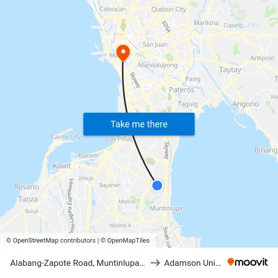 Alabang-Zapote Road, Muntinlupa City, Manila to Adamson University map
