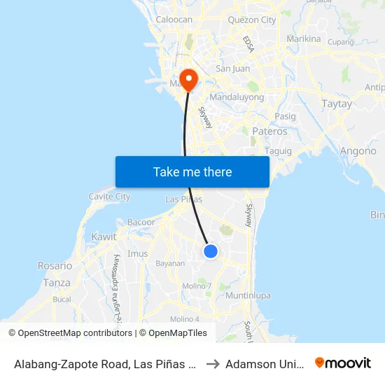 Alabang-Zapote Road, Las Piñas City, Manila to Adamson University map