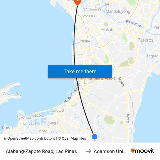 Alabang-Zapote Road, Las Piñas City, Manila to Adamson University map