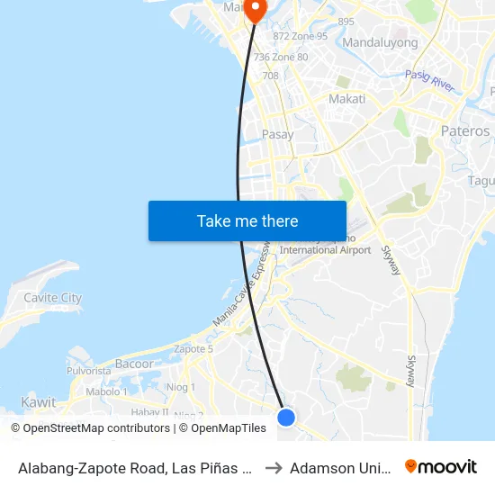 Alabang-Zapote Road, Las Piñas City, Manila to Adamson University map