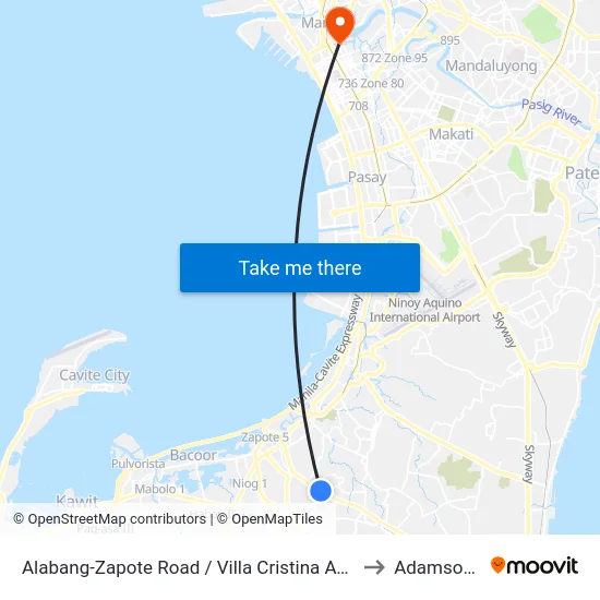 Alabang-Zapote Road / Villa Cristina Ave Intersection, Las Piñas City, Manila to Adamson University map