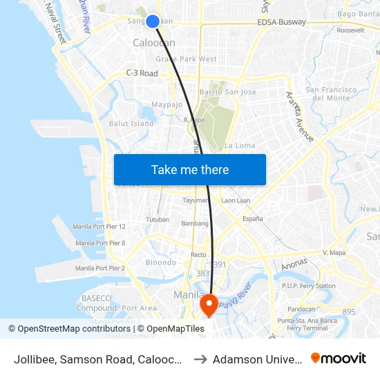 Jollibee, Samson Road, Caloocan City to Adamson University map