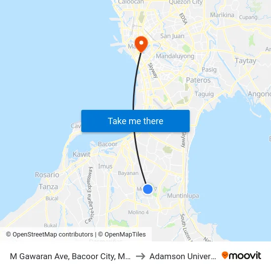M Gawaran Ave, Bacoor City, Manila to Adamson University map