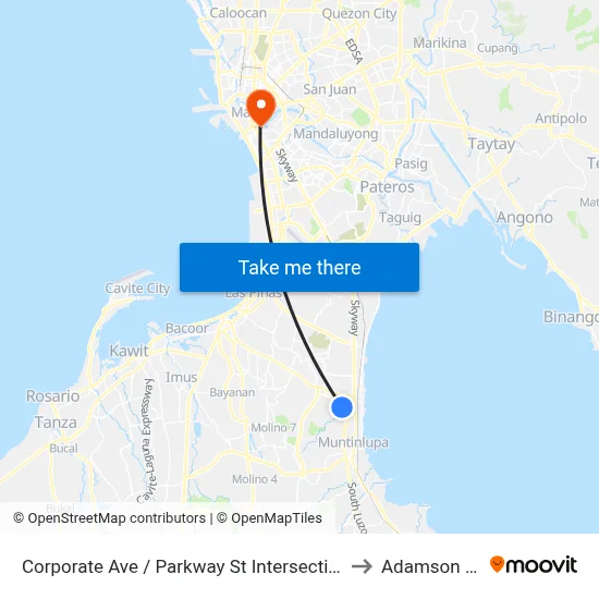 Corporate Ave / Parkway St Intersection, Muntinlupa City, Manila to Adamson University map