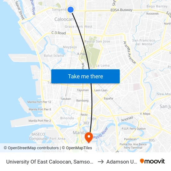 University Of East Caloocan, Samson Road, Caloocan City to Adamson University map