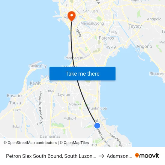 Petron Slex South Bound, South Luzon Expressway, San Pedro, Manila to Adamson University map