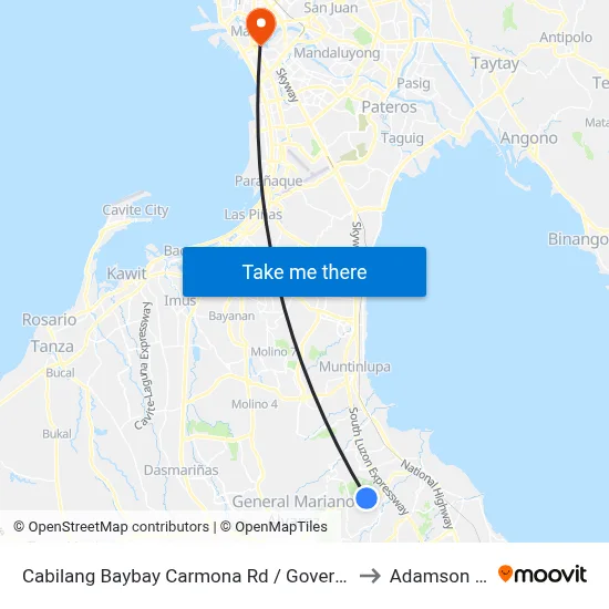 Cabilang Baybay Carmona Rd / Governor's Drive, Carmona, Manila to Adamson University map