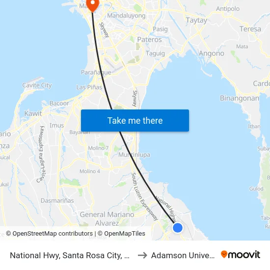 National Hwy, Santa Rosa City, Manila to Adamson University map