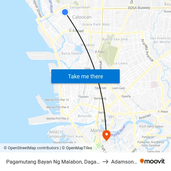 Pagamutang Bayan Ng Malabon, Dagat- Dagatan Avenue, Caloocan City to Adamson University map