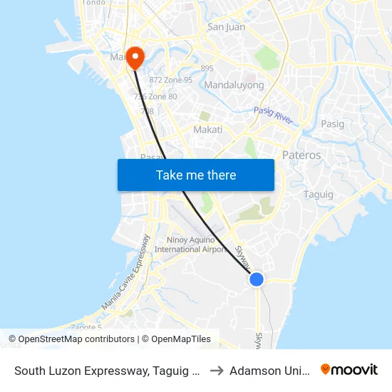 South Luzon Expressway, Taguig City, Manila to Adamson University map