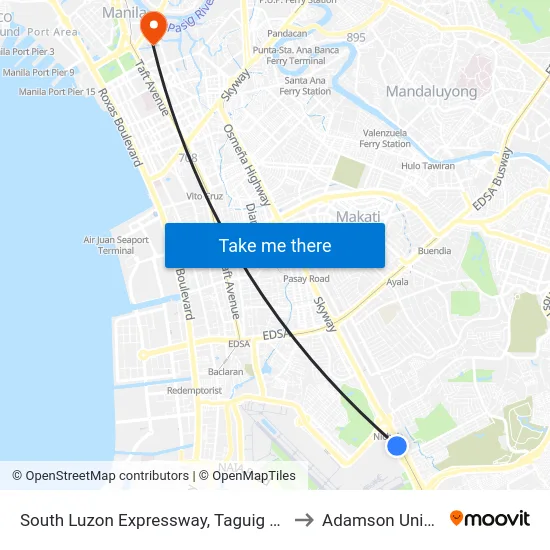 South Luzon Expressway, Taguig City, Manila to Adamson University map