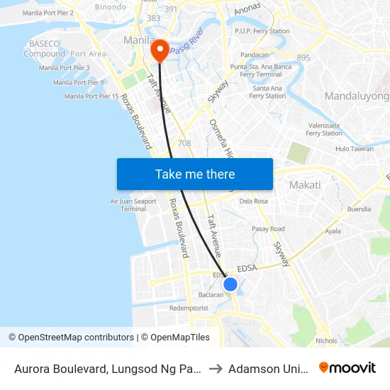 Aurora Boulevard, Lungsod Ng Pasay, Manila to Adamson University map