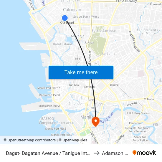 Dagat- Dagatan Avenue /  Tanigue Intersection, Caloocan City to Adamson University map
