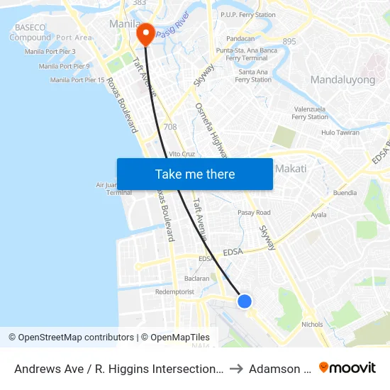 Andrews Ave / R. Higgins Intersection, Lungsod Ng Pasay, Manila to Adamson University map