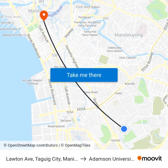 Lawton Ave, Taguig City, Manila to Adamson University map