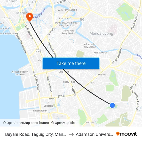 Bayani Road, Taguig City, Manila to Adamson University map