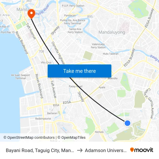 Bayani Road, Taguig City, Manila to Adamson University map