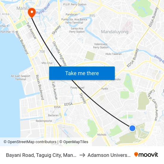 Bayani Road, Taguig City, Manila to Adamson University map