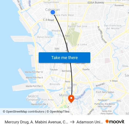 Mercury Drug, A. Mabini Avenue, Caloocan City to Adamson University map