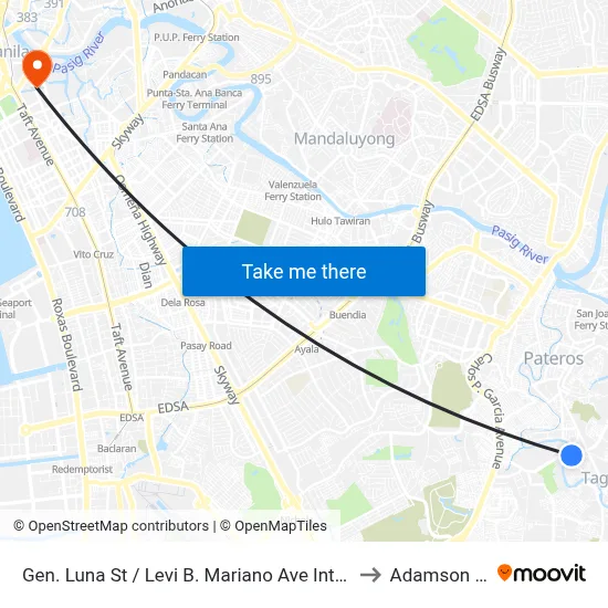 Gen. Luna St / Levi B. Mariano Ave Intersection, Taguig City, Manila to Adamson University map