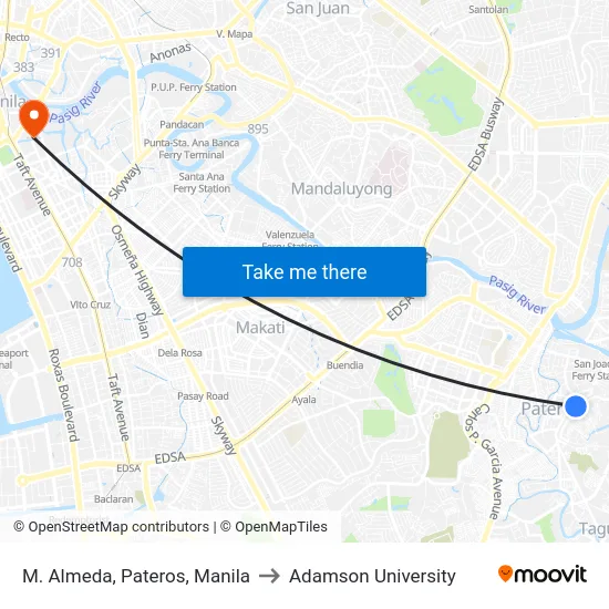 M. Almeda, Pateros, Manila to Adamson University map