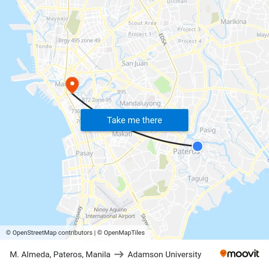M. Almeda, Pateros, Manila to Adamson University map