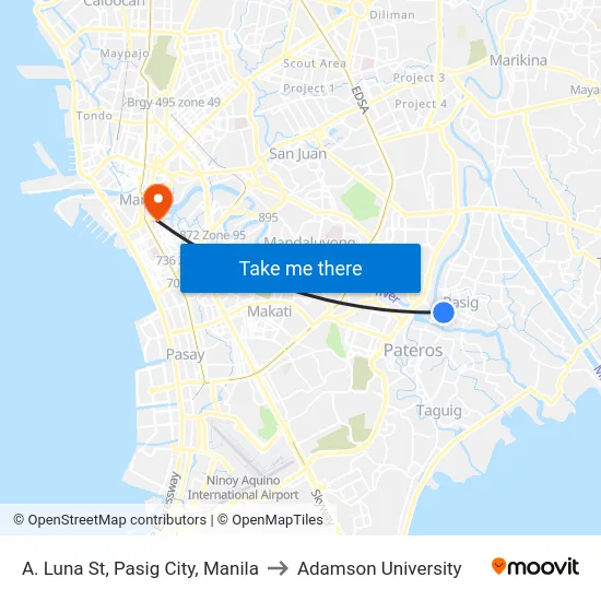 A. Luna St, Pasig City, Manila to Adamson University map