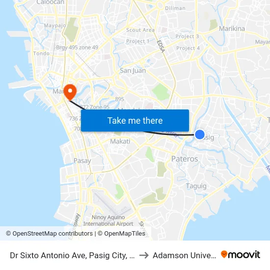 Dr Sixto Antonio Ave, Pasig City, Manila to Adamson University map
