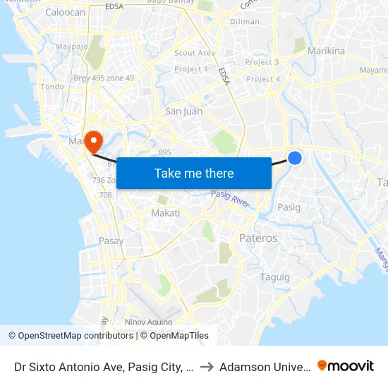 Dr Sixto Antonio Ave, Pasig City, Manila to Adamson University map