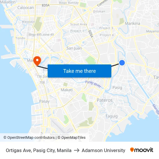 Ortigas Ave, Pasig City, Manila to Adamson University map