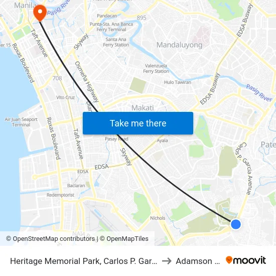 Heritage Memorial Park, Carlos P. Garcia Ave, Taguig City, Manila to Adamson University map