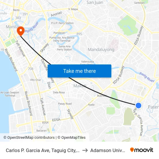 Carlos P. Garcia Ave, Taguig City, Manila to Adamson University map