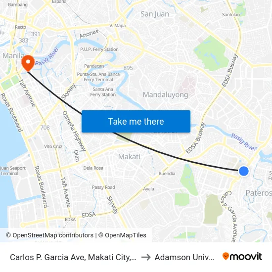 Carlos P. Garcia Ave, Makati City, Manila to Adamson University map