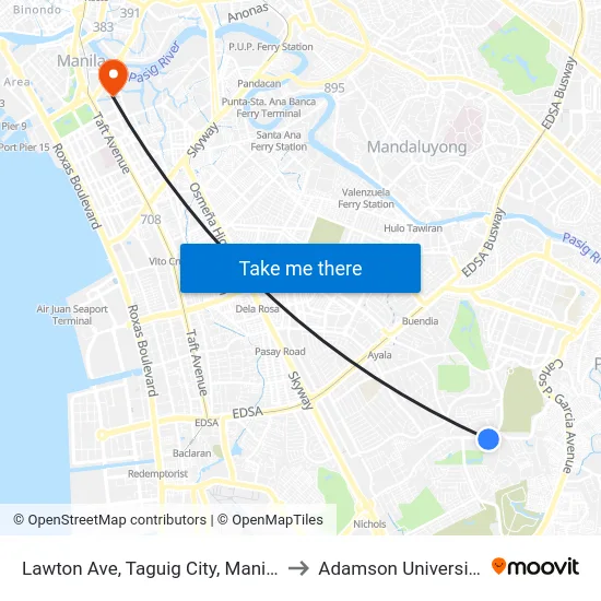 Lawton Ave, Taguig City, Manila to Adamson University map