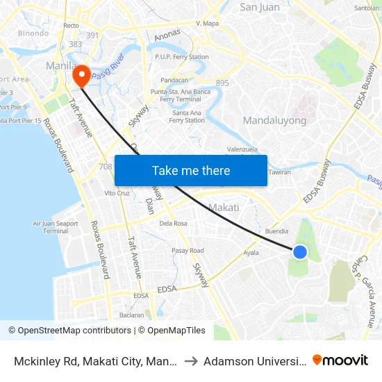 Mckinley Rd, Makati City, Manila to Adamson University map