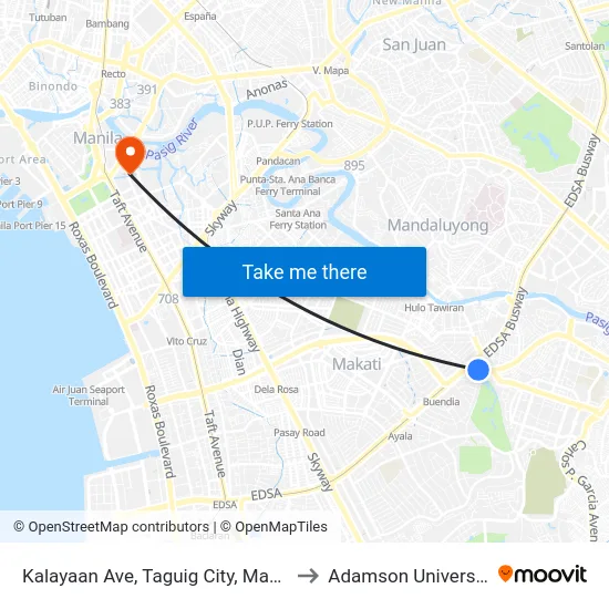 Kalayaan Ave, Taguig City, Manila to Adamson University map