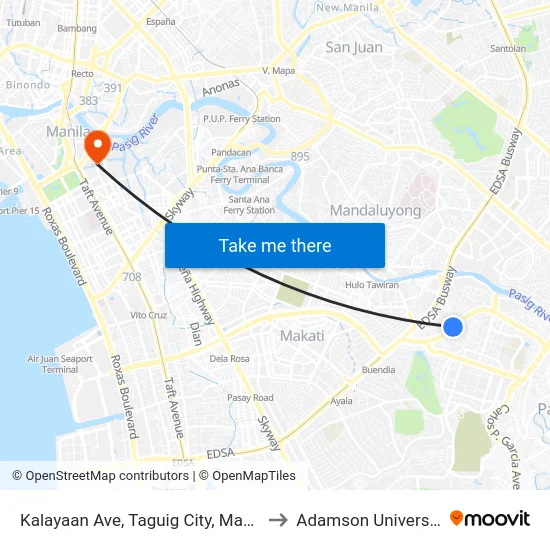 Kalayaan Ave, Taguig City, Manila to Adamson University map