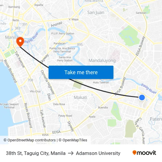 38th St, Taguig City, Manila to Adamson University map
