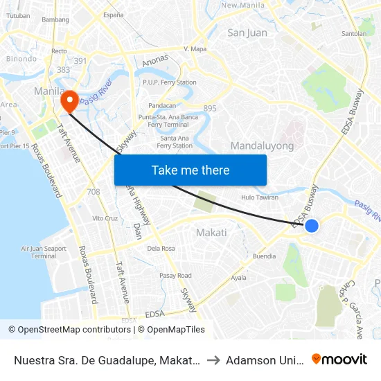 Nuestra Sra. De Guadalupe, Makati City, Manila to Adamson University map