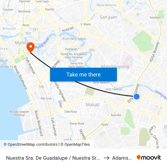 Nuestra Sra. De Guadalupe / Nuestra Sra. De Antipolo Intersection , Makati City, Manila to Adamson University map