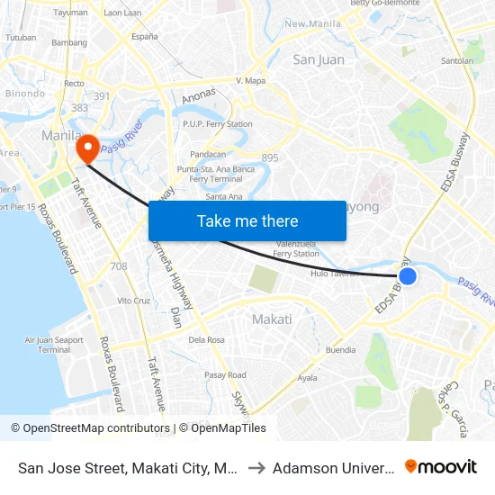 San Jose Street, Makati City, Manila to Adamson University map