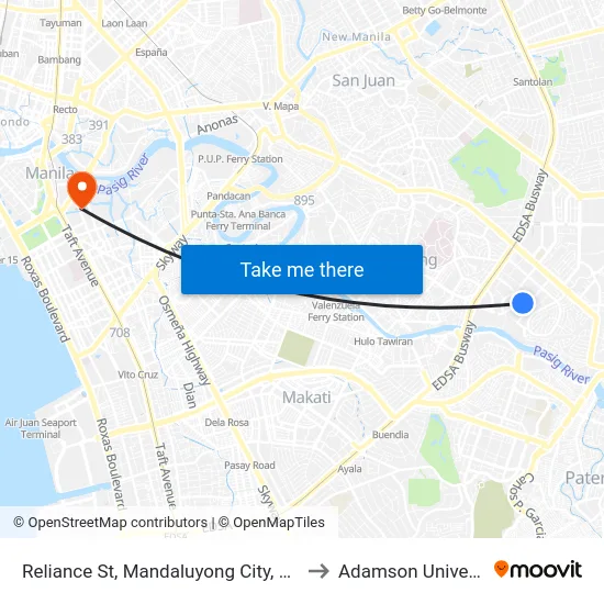 Reliance St, Mandaluyong City, Manila to Adamson University map