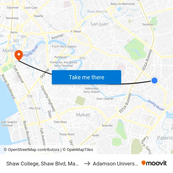 Shaw College, Shaw Blvd, Manila to Adamson University map